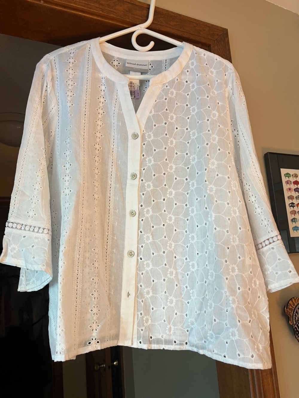 Alfred Dunner White Eyelet Button-Front Blouse